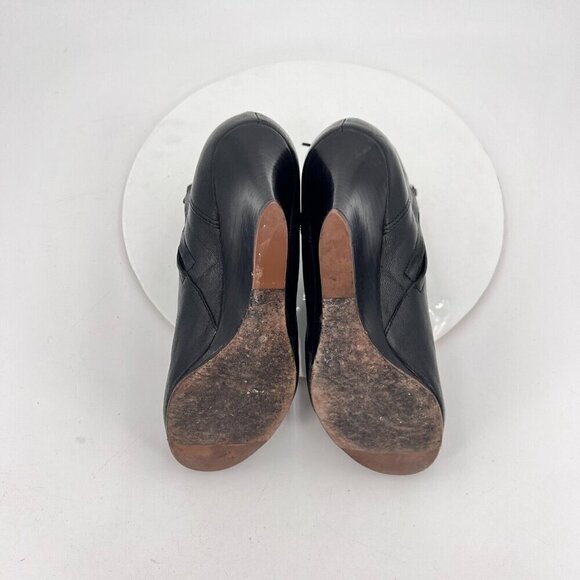 Lanvin Women Size 6 Black Patent Leather Buckle Side Zip Ankle Wedge Boot - Picture 11 of 16